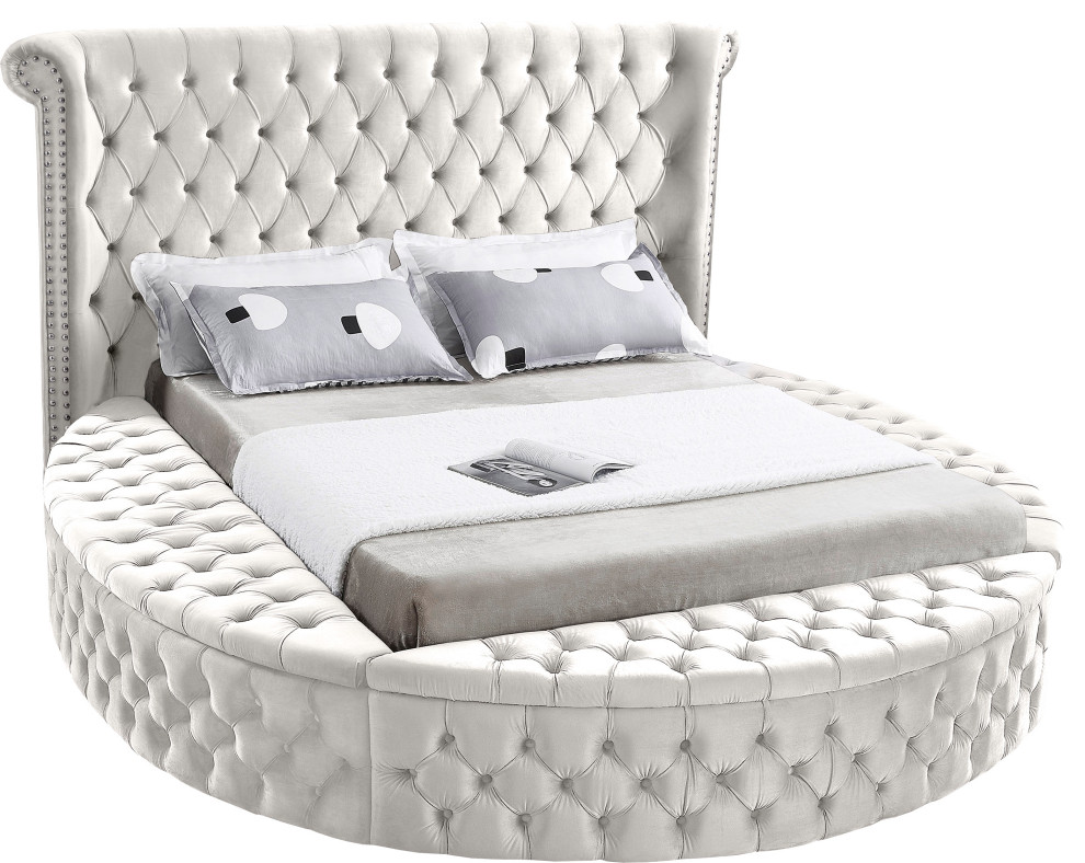 Luxus Button Tufted Velvet Round Bed - Beach Style ...