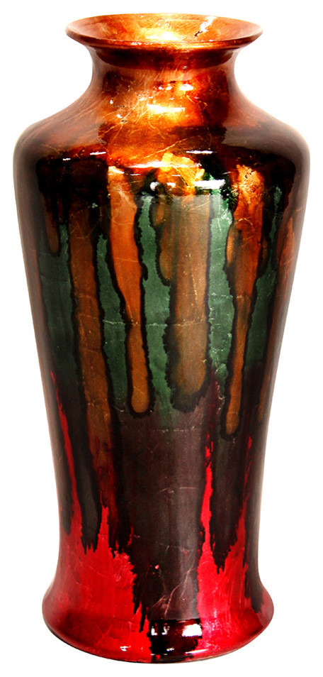 24" Foiled and Lacquered Ceramic Floor Vase
