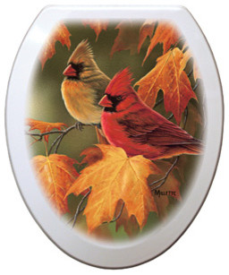 Maple Leaves and Cardinals Elongated White with Chrome Toilet Seat