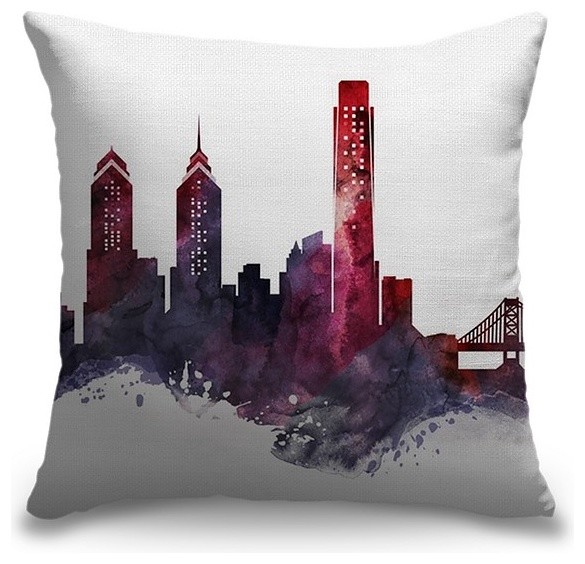 "Philadelphia Watercolor Cityscape" Pillow 18"x18"