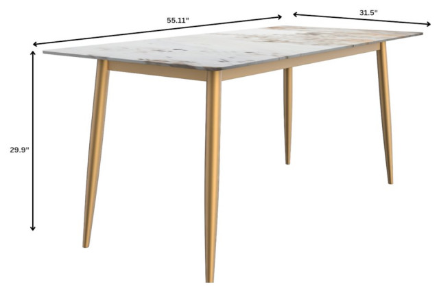 Modern Dining Table Brushed Gold Base, With 55 White Grey Sintered ...