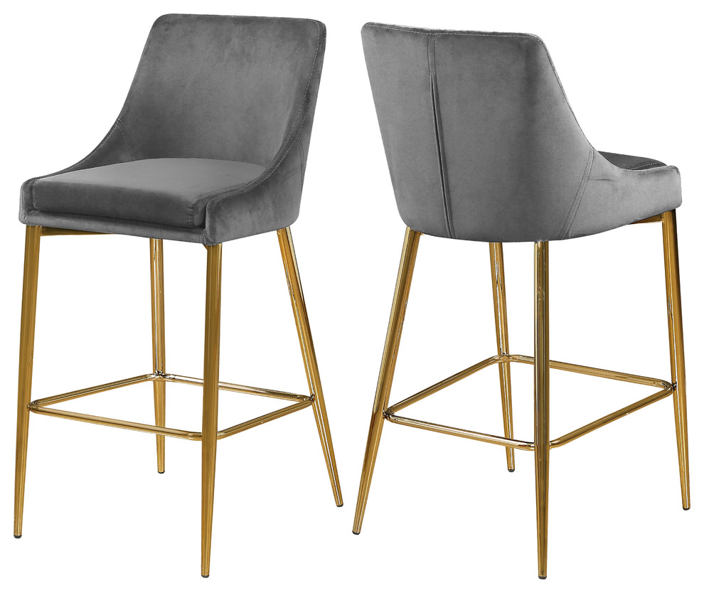 karina velvet stool set of 2 gray gold base