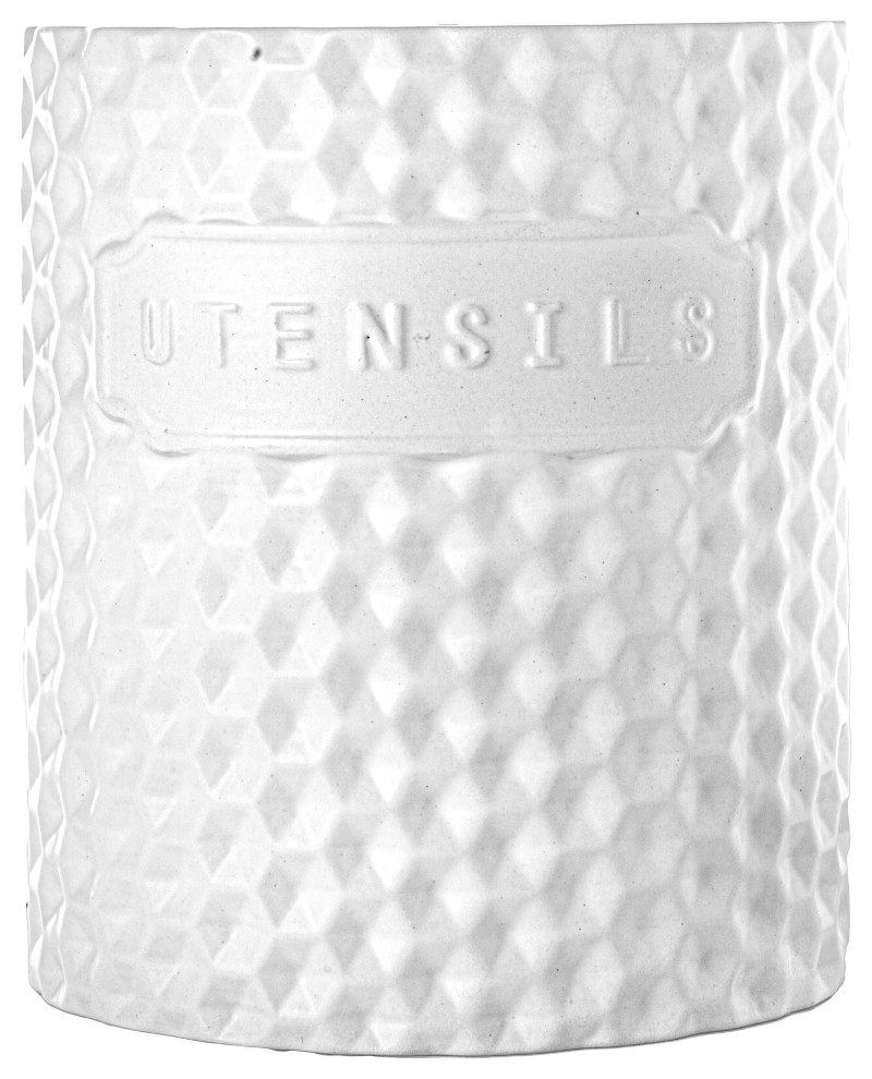 Ceramic Utensil Jar with Pressed Hexagon Pattern Design Body Matte