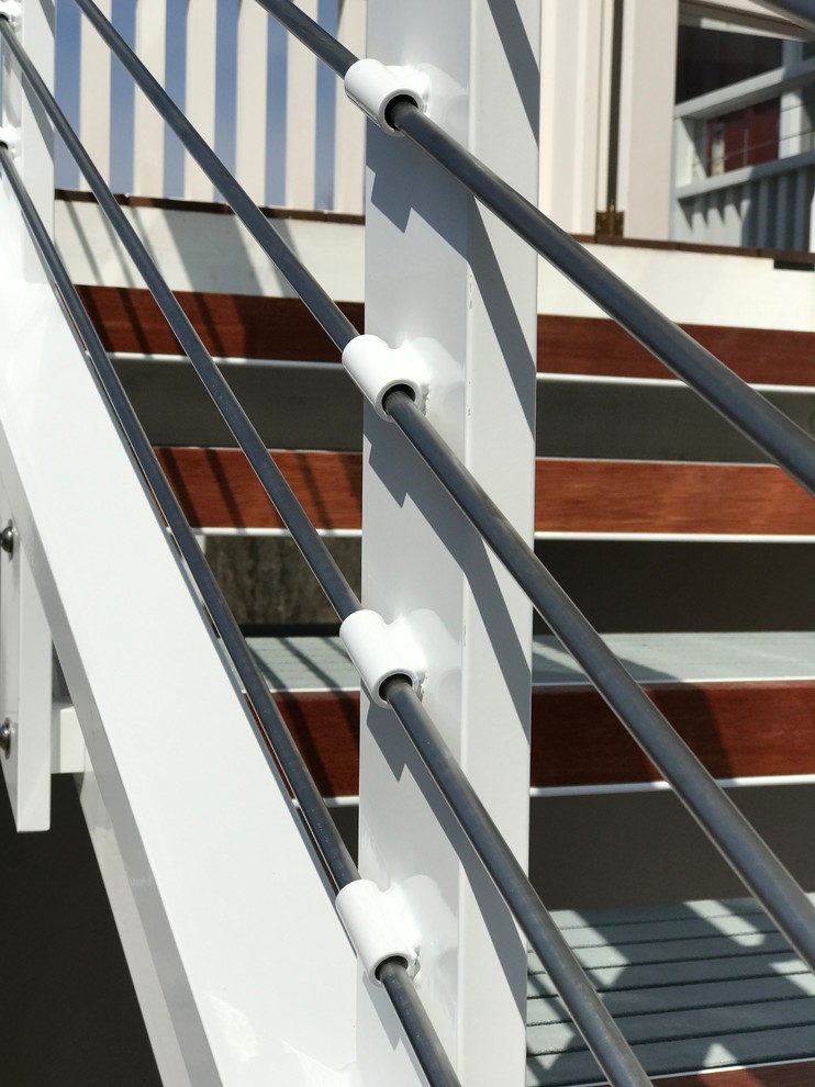 Staircase - mid-sized transitional backyard staircase idea with no cover