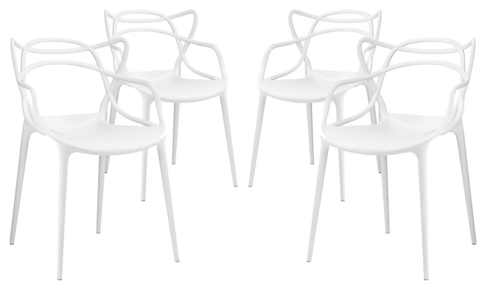 Modern Contemporary Urban Outdoor Dining Chair Set, Set of 4, Blue