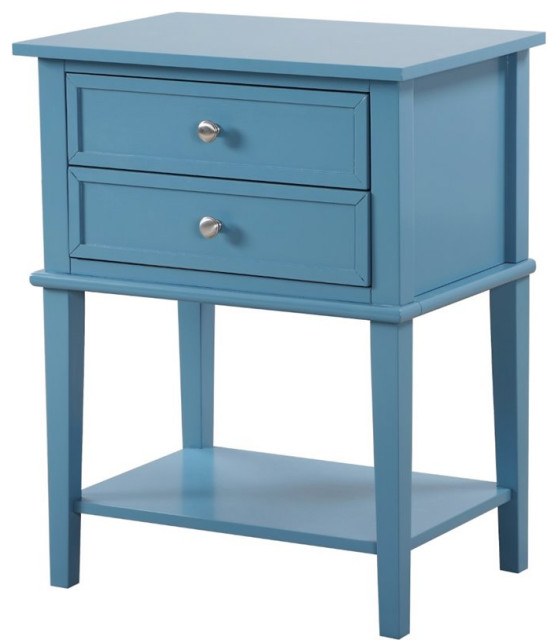 Pemberly Row Contemporary Solid Wood 2 Drawer Nightstand in Teal