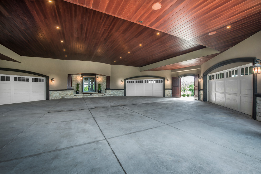 Expansive transitional attached three-car carport in Omaha.