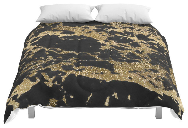 Society6 Modern Faux Gold Glitter Black Marble Comforter