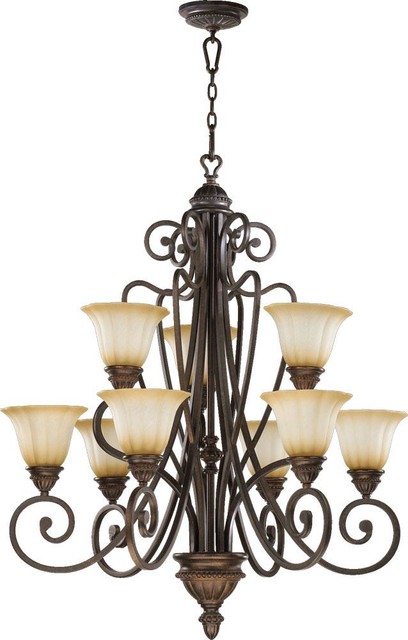 Nine Light Toasted Sienna Antique Amber Scavo Glass Up Chandelier