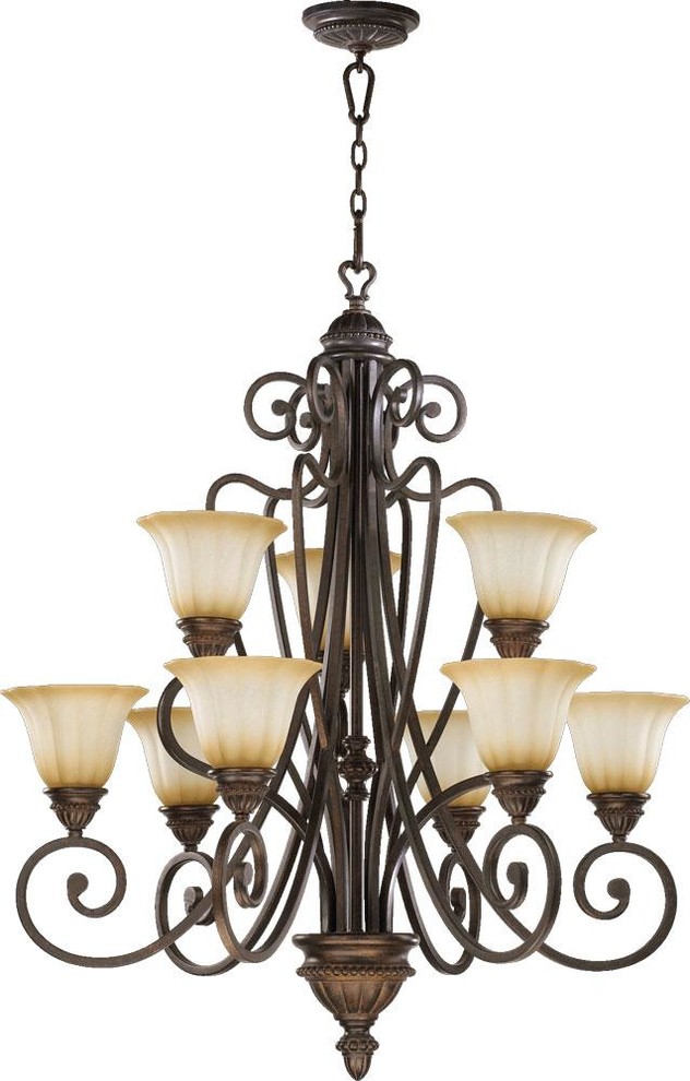 Nine Light Toasted Sienna Antique Amber Scavo Glass Up Chandelier