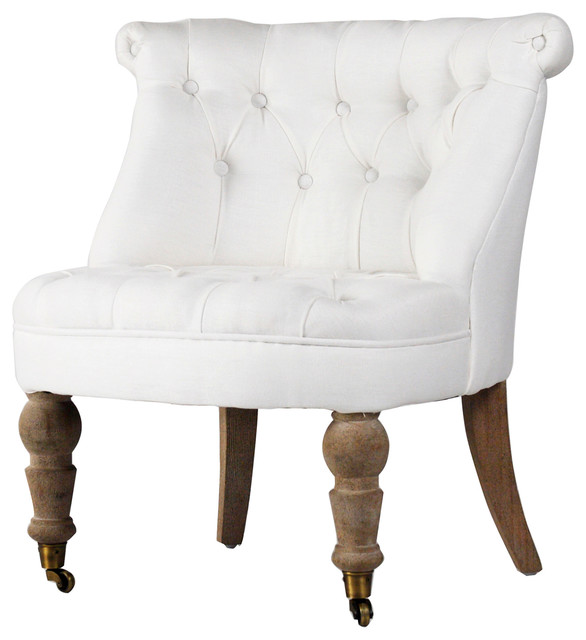 Amelie French White Linen Tufted Accent Chair