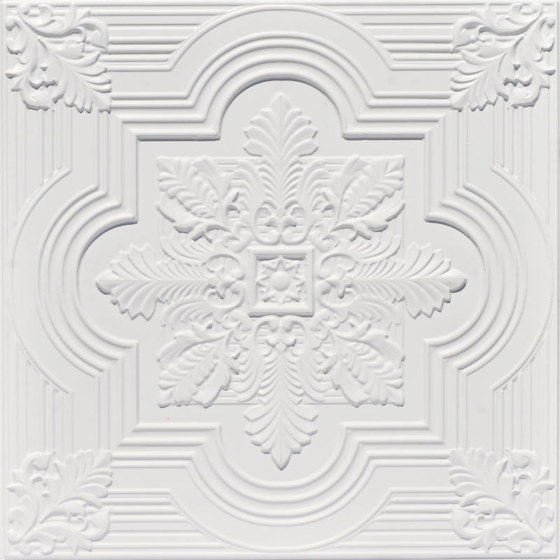24"x24" D206 PVC White Matte Faux Tin Ceiling Tiles, Fire Rated