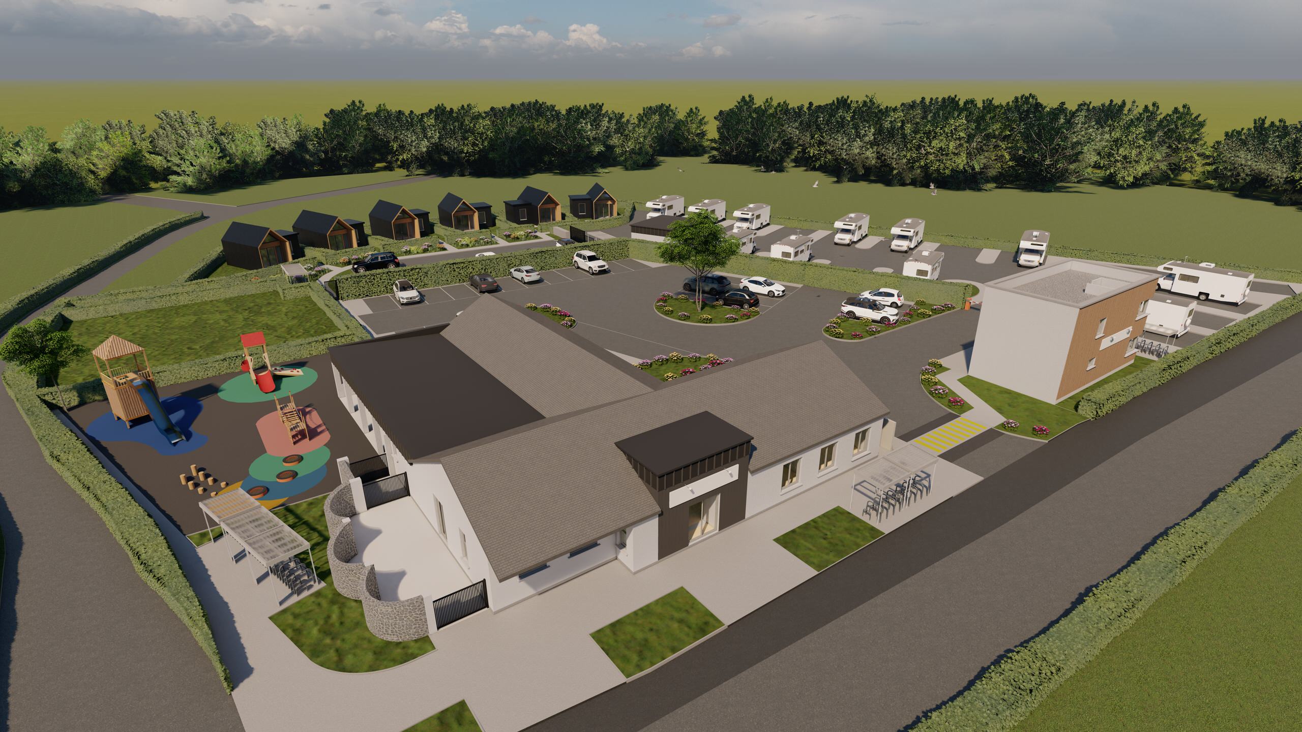 Glamping & Caravan Park in Midlands, major development and very exciting project for midlands tourism. Will include large Bar, restaurant, outdoor dining, bicycle parking and car park with children's