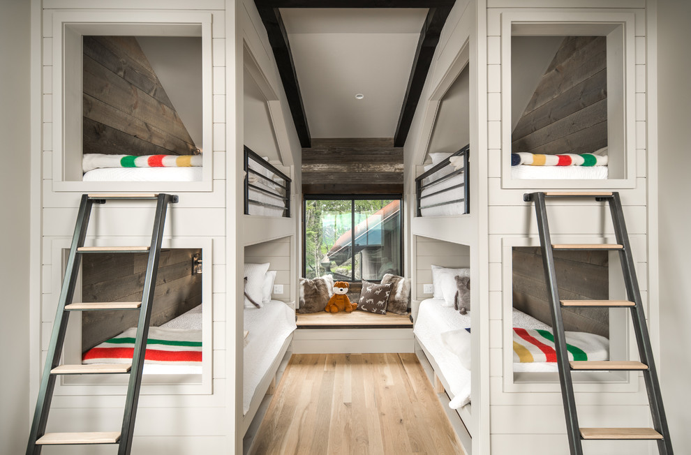 Lodge Ridge - Bedroom mountain style gender-neutral light wood floor and beige floor kids' bedroom photo in Charlotte