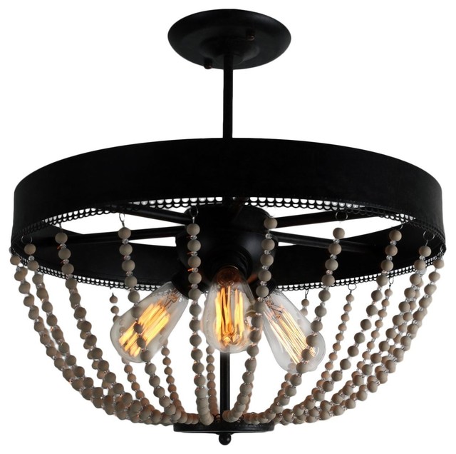 Rustic Black Metal And Wood Bead Decoration Semi Flush Mount Ceiling Rustic Black Metal And Wood Bead Decoration Semi Flush Mount Ceiling Light