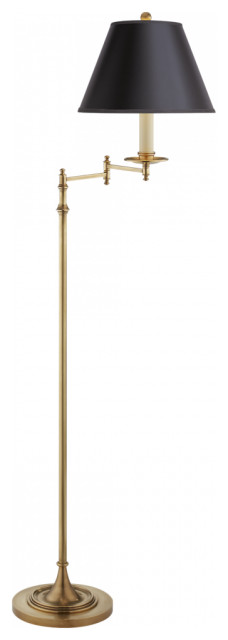 Dorchester Floor Lamp, 1-Light Swing Arm,  Burnished Brass, Black Shade, 64"H
