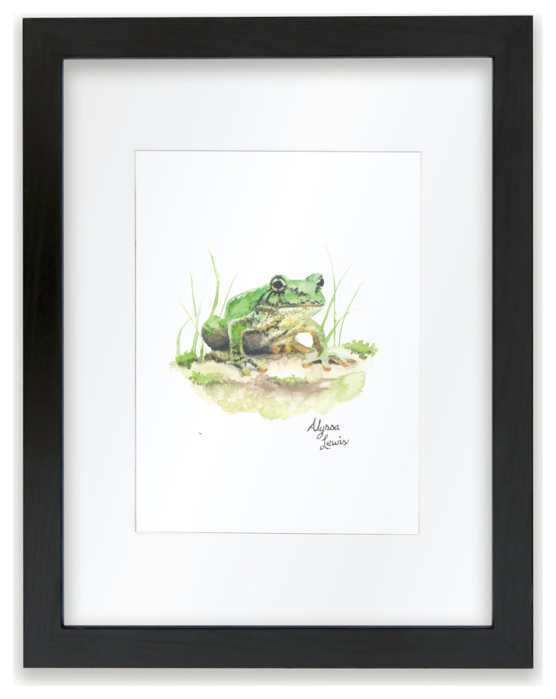 "Woodland Tinies" Frog Individual Framed Print, With Mat, Black, 11"x14"