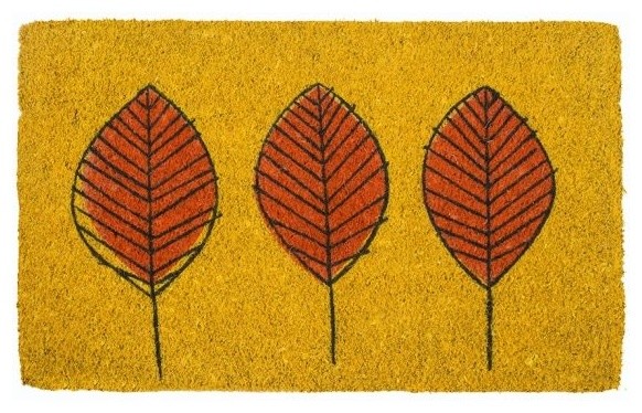 Three Leaves Handwoven Coconut Fiber Doormat