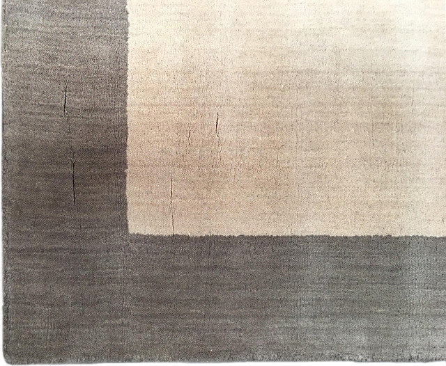 Beige Solid Modern Bordered Pattern Super Soft 100 Wool Area Rug Carpet