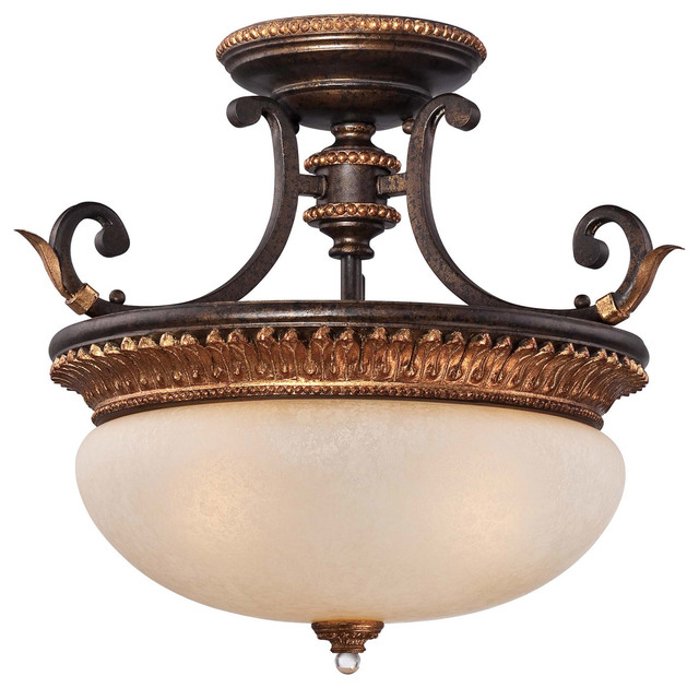 Bella Cristallo 3 Light Semi Flush Mount In French Bronze Gold