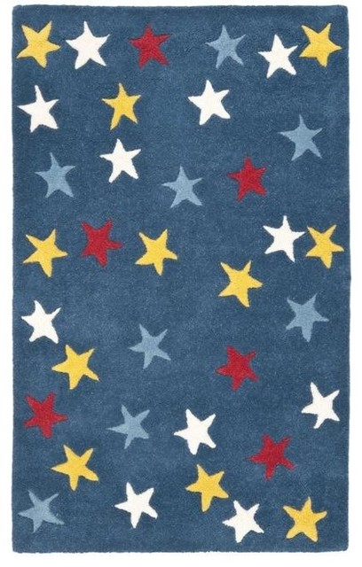 Handmade Novelty Stars Blue Wool Rug (2'6 x 4')