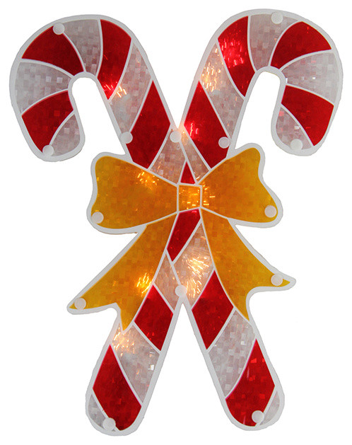 Lighted Double Sided Holographic Candy Cane Christmas Window