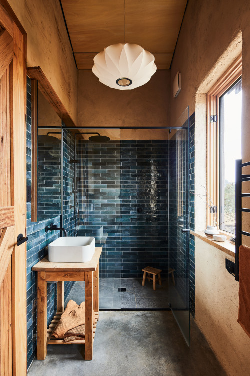 Striking Blues: Rustic Tiles with a Running Bond Pattern
