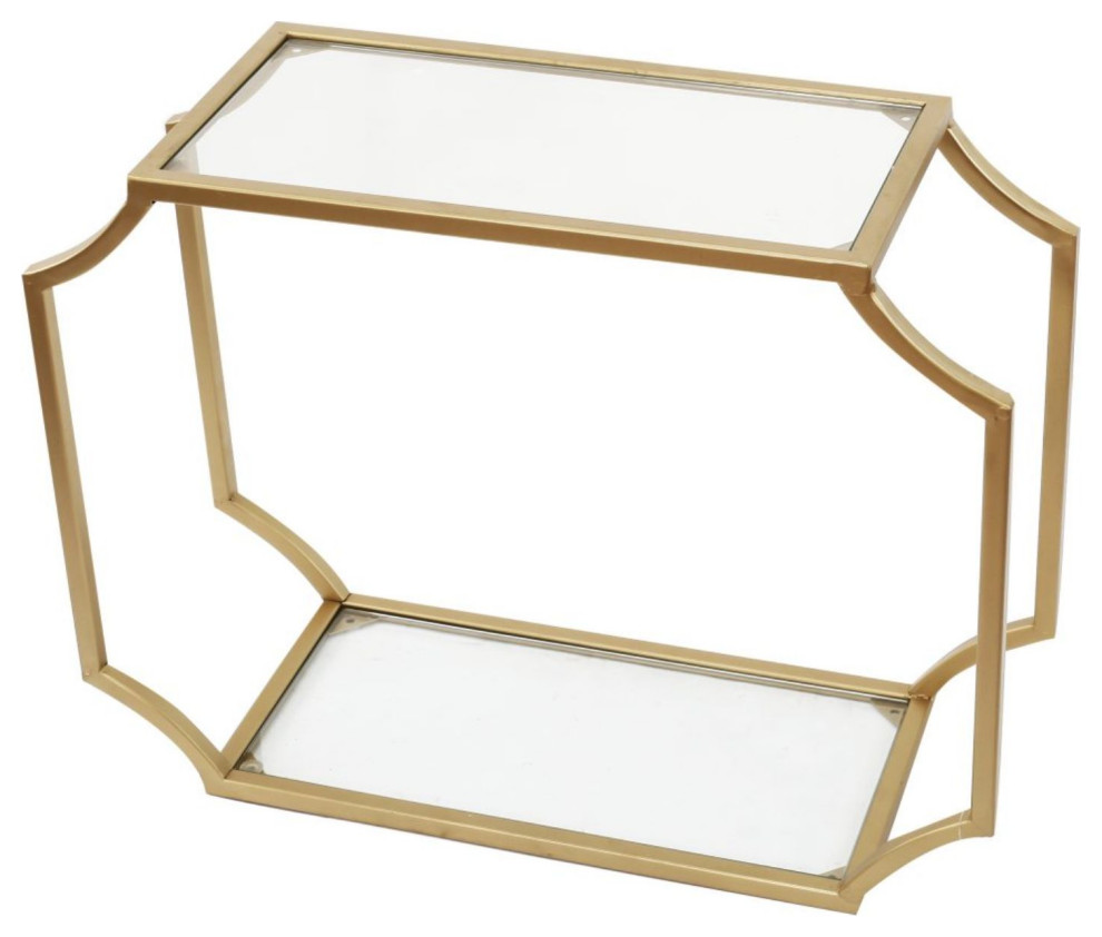 Metal Wall Shelf With Two Glass Shelves & Smooth Chamfered Corners