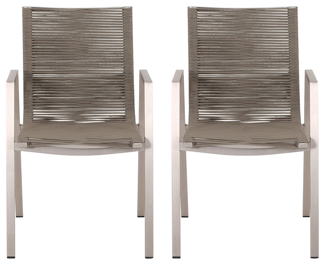 Elma Outdoor Modern Dining Chair With Rope Seat Set Of 2 Beach Elma Outdoor Modern Dining Chair With