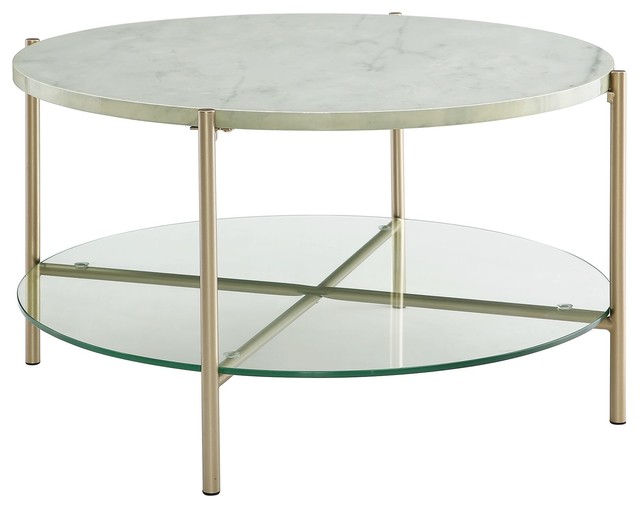 2 Piece Round Coffee Table Set, Modern Round Coffee Table Set With Stone 2 Piece Black White