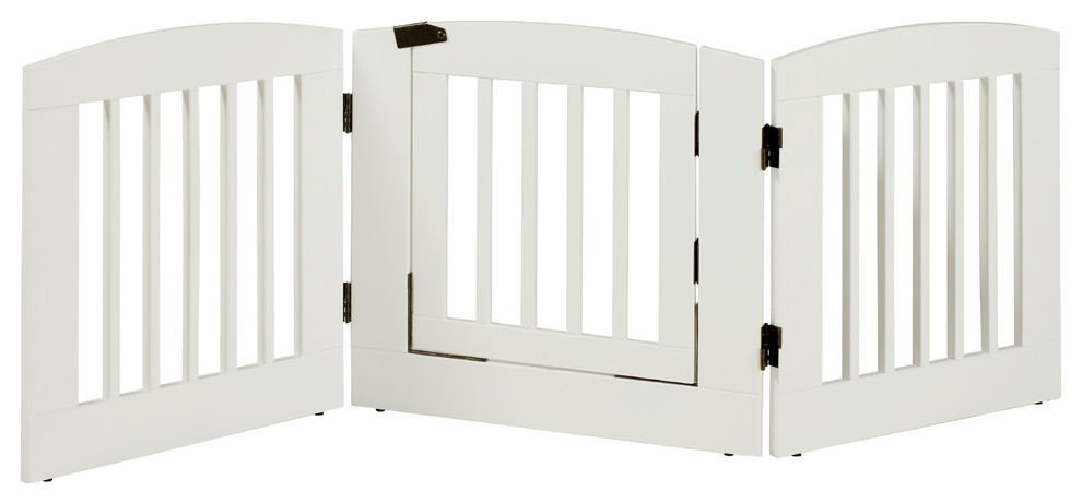 Ruffluv 3 Panel Expansion Pet Gate with Door, Medium 24", White