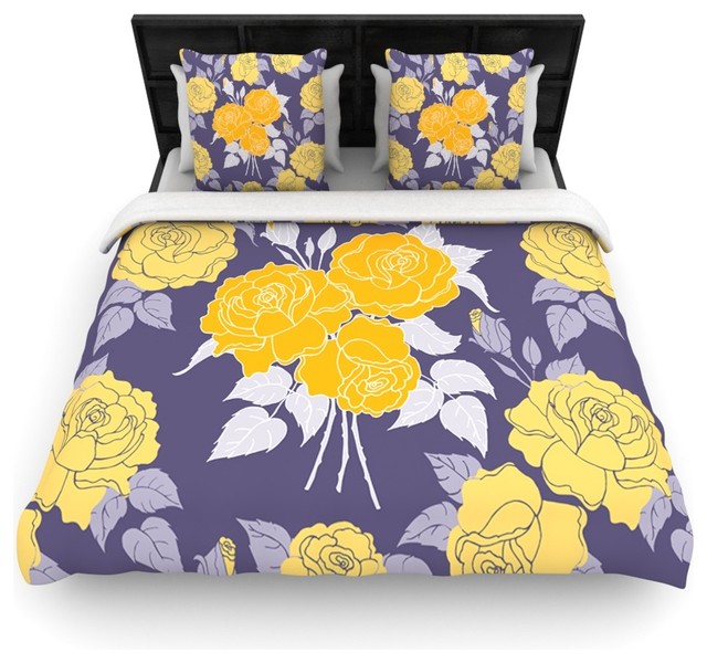 Anneline Sophia Summer Rose Yellow Purple Lavender Duvet Cover Anneline Sophia Summer Rose Yellow Purple Lavender Cotton Duvet Cover