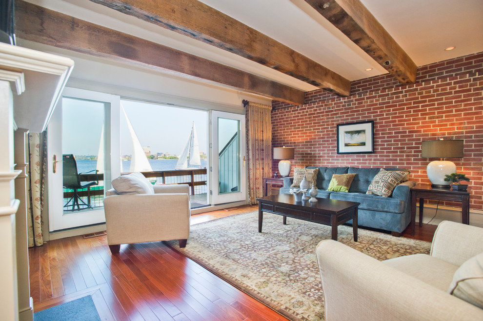 This is an example of a transitional living room in Boston.