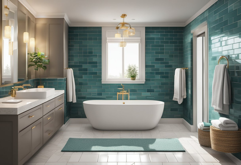 A bathroom with a bathtub