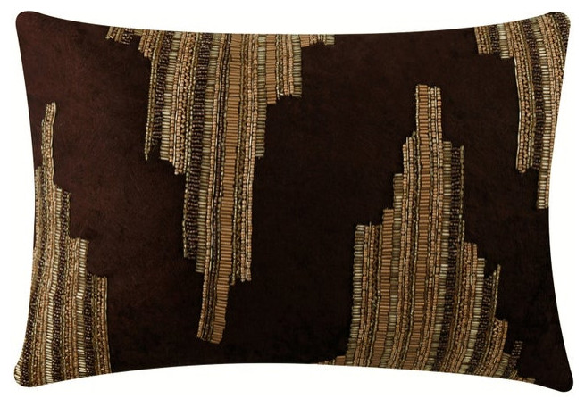12"x18" Abstract Brown Leather Chenille Rectangle Pillow Covers, Temple Gold