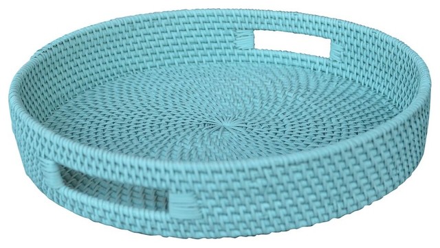 Benzara BM177190 Handcrafted Rattan Lombok Coast Tray, Blue - Tropical ...