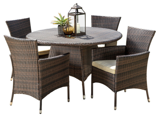 Gdf Studio 5 Piece Clementine Outdoor Multibrown Wicker Round Clementine Outdoor Multibrown Wicker