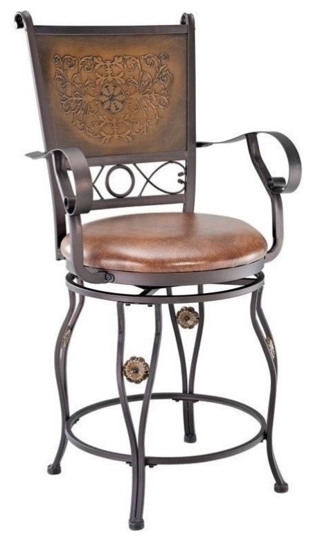 Bowery Hill 24" Traditional Metal Stamped Back Swivel Counter Stool in Bronze