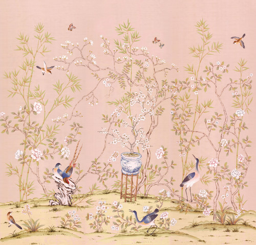 Chinoiserie Wall Mural Chai Wan Triptych, Rose, Small. 10 Romantic Tranquil Pink Paint Colors & Pretty Finds!