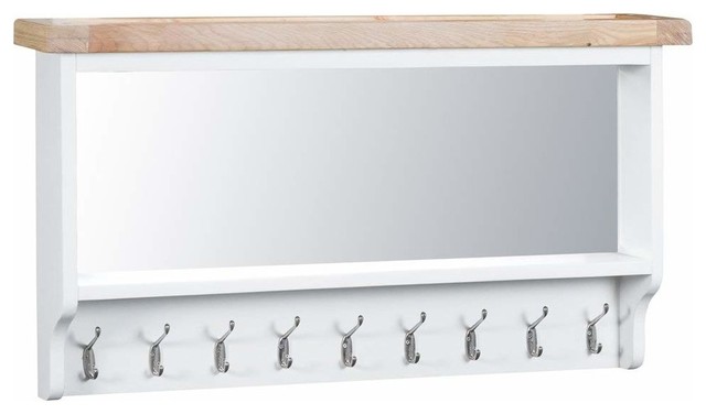 Wall Mounted Coat Rack, White Painted MDF With Oak Top