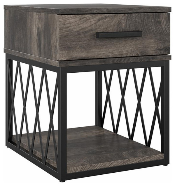 City Park Industrial End Table with Drawer in Gray Hickory - Engineered Wood