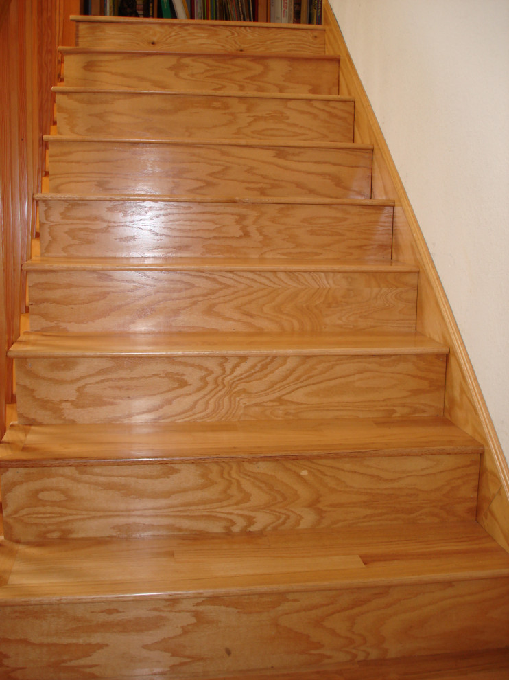 Custom Wood Stair Railing and Wood Flooring on Stairway and Hall