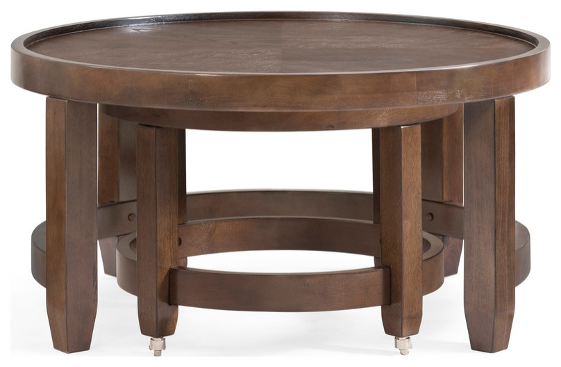 Paxton Brown Wood Round Nesting Cocktail Table Table Traditional