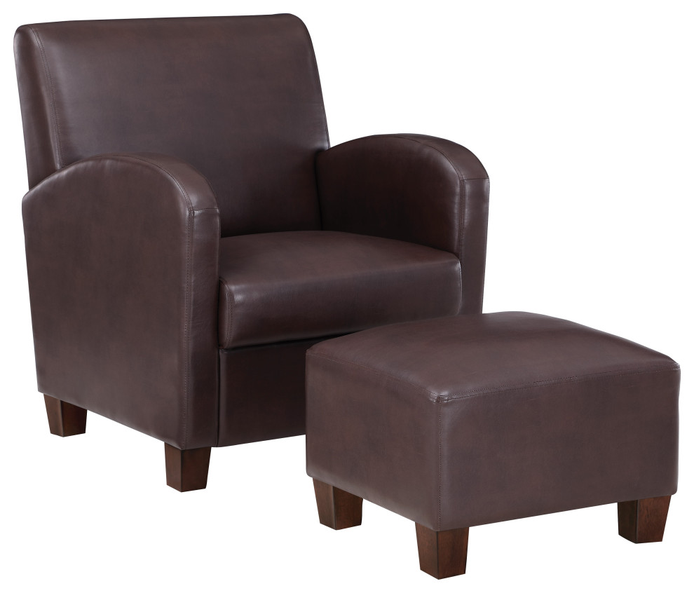 Aiden Chair and Ottoman Cocoa Faux Leather With Medium Espresso Legs