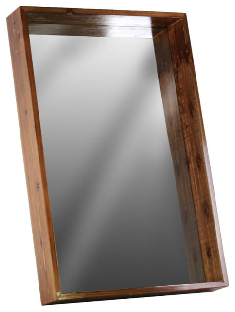 Rectangular Wall Mirror With Protruding Frame Brown Rustic