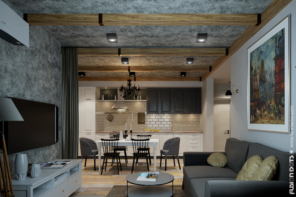 Design the room that combined living, dining areas and kitchen.