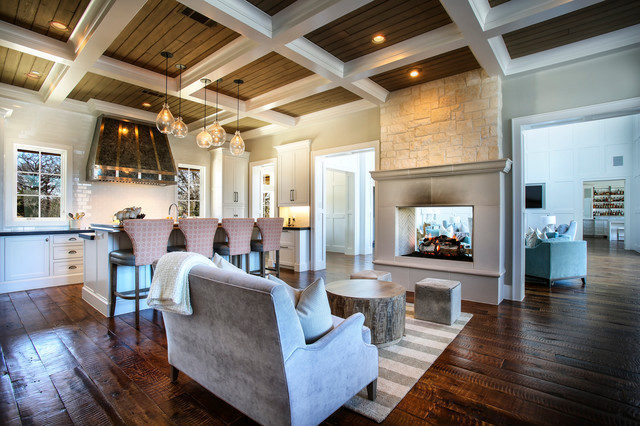 Sitting Next To Kitchen With Double Sided Fireplace Open To Great Room Transitional Living Room Dallas By Heritage Design Studio Houzz Au