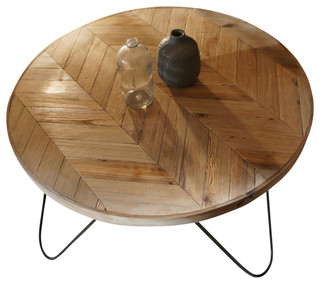 Round Chevron Patterned Coffee Table - Southwestern ...