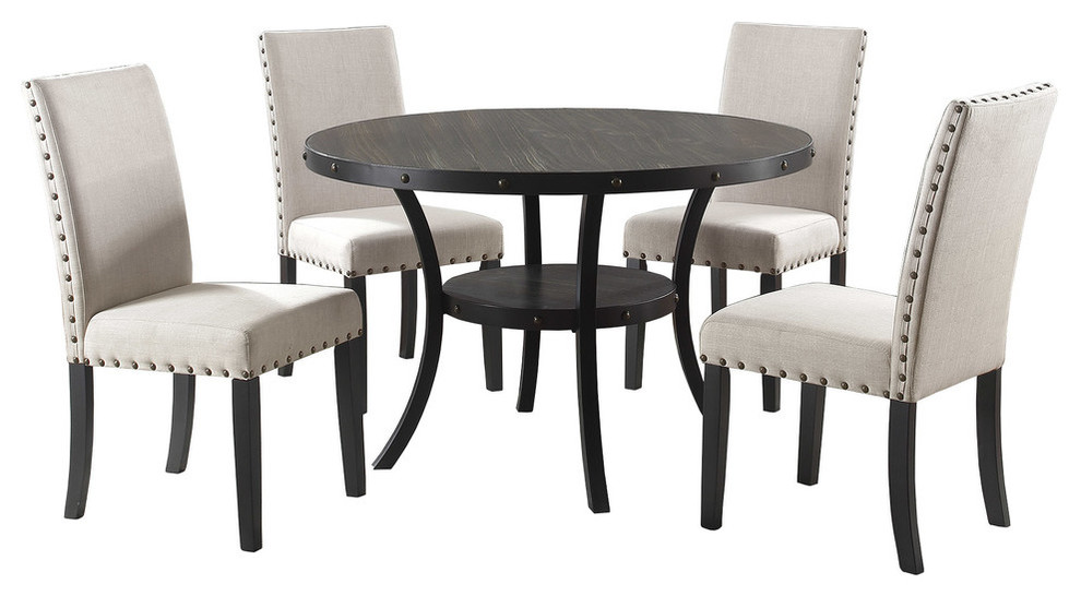 5 Piece Darlington Antique Black Round, Black Round Dining Room Table With Leaf