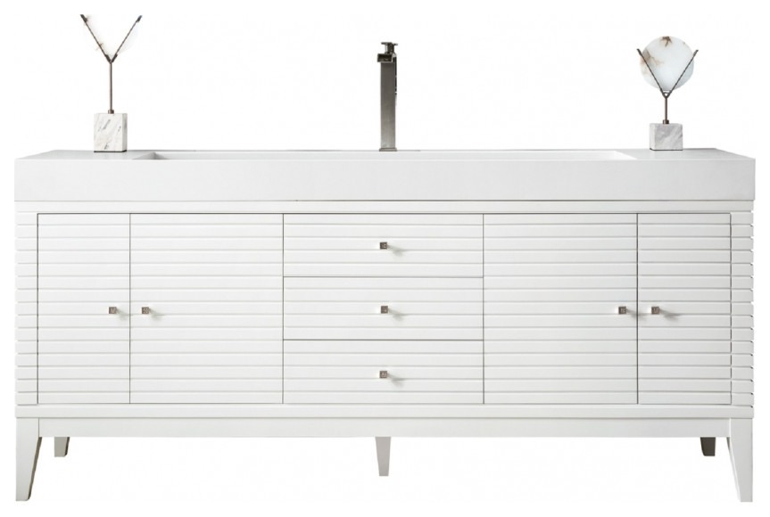 72 Inch Glossy White Bathroom Vanity, Single Sink, Choice of Top, With Outlets - Transitional ...